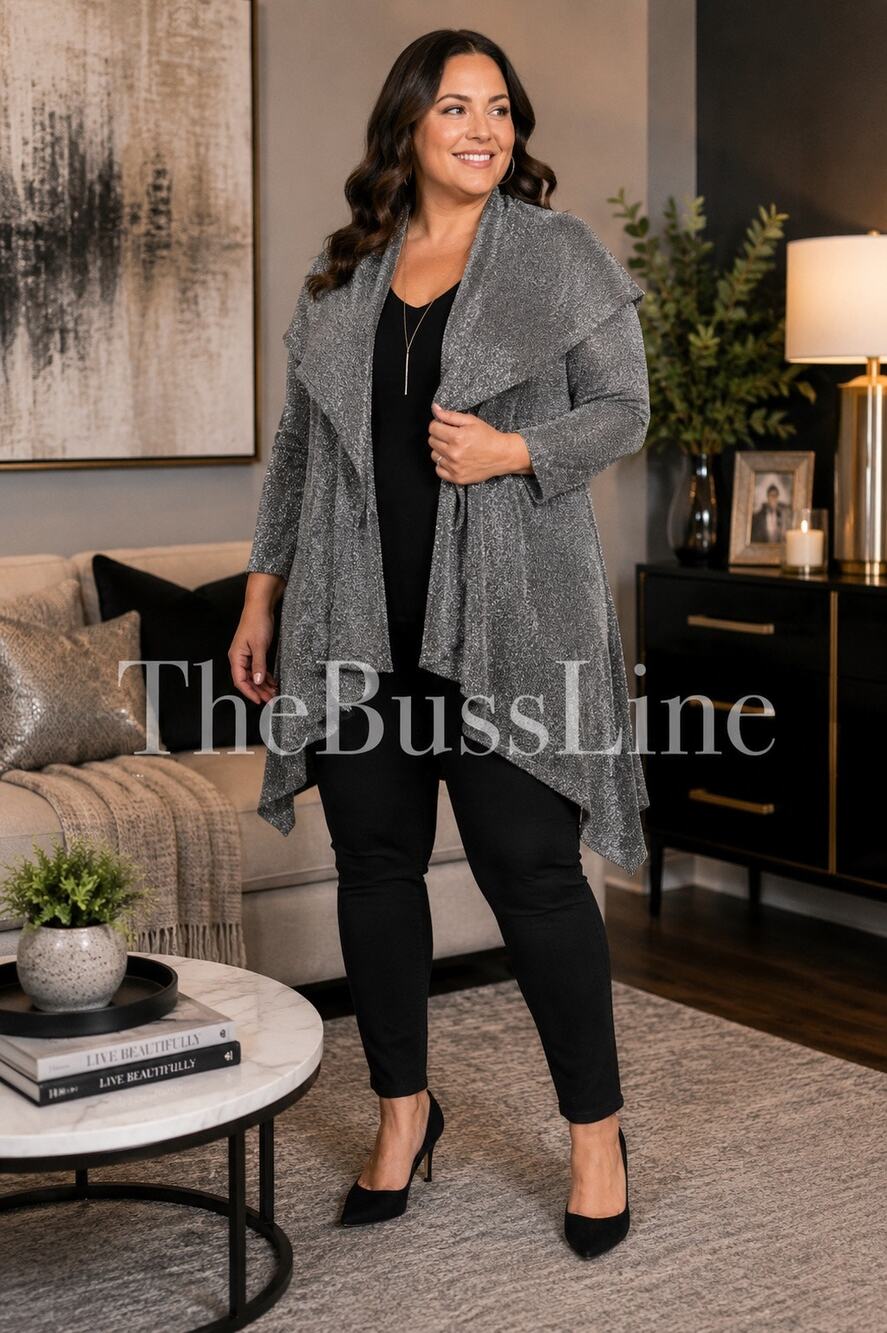 Torrid Womens Size 2 Metallic Silver Gray Open Front Long Cardigan Duster Knit